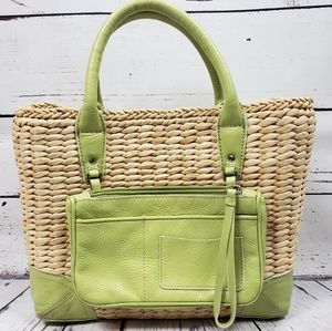 Ann Taylor Green Wicker Woven Leather Cornhusk Bag